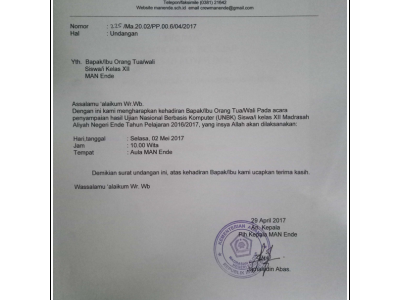 Undangan Pengumuman Hasil UNBK MAN  Ende